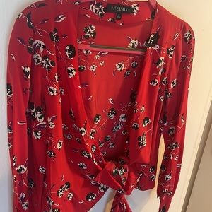 Intermix red silk wrap tie shirt